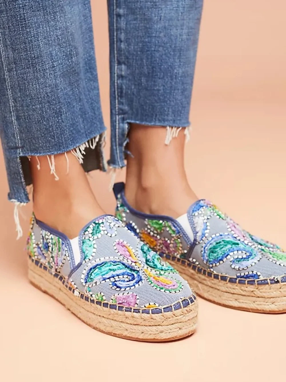 EUC Anthropologie Sam Edelman Blue Multicolor Sequin Carrin Espadrilles 7.5